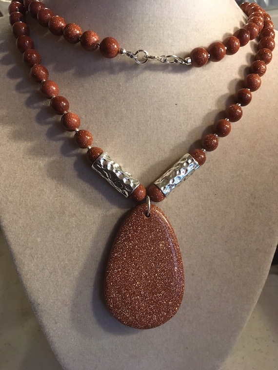 santaku ネックレス　gemstone necklace brown Brown Necklace - Goldstone Gemstone Jewelry - Sterling Silver