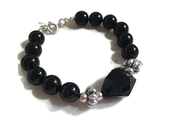 Black Onyx Bracelet - Sterling Silver Jewelry - Gemstone Jewellery - Chunky, Unique