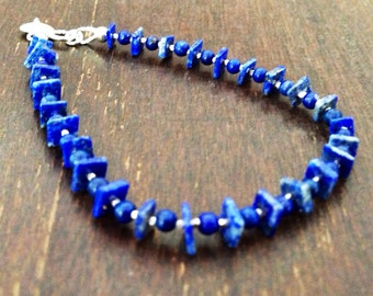 Bracelet Lapis Bleu Marine - Bijoux En Argent Sterling - Lapis Lazuli Gemstone Jewellery - Layer - Stack - Heart Charm