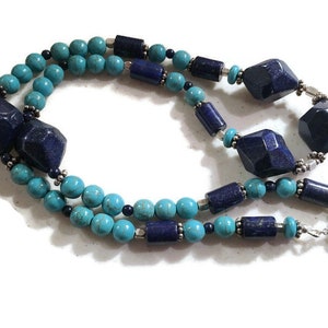 Turquoise Necklace - Lapis Lazuli Jewellery - Sterling Silver Jewelry - Gemstone - Beaded - Chunky