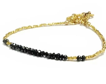Schwarzes Diamant Armband - Schwarzer Schmuck - Gold Vermeil Schmuck - Edelstein - Zierliche - Luxe
