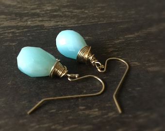 Blue Opal Earrings - Gold Jewelry - Gemstone Statement Jewellery - Modern - Fashion