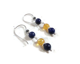 Navy Blue Lapis Earrings - Sterling Silver Jewelry - Gemstone Jewellery - Denim - Lapis Lazuli - Dangle Teardrop Chunky