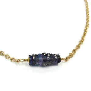 Iolite Necklace Bead Bar Necklace Gold Jewellery Gemstone Jewelry Purple Chain Luxe Iridescent image 3