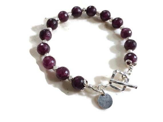 Red Garnet Bracelet January Birthstone Sterling Silver Jewelry