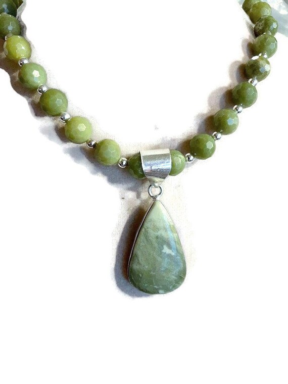 Larsonite & Jade Green Necklace - Sterling Silver Pendant - Etsy