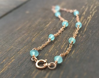 Aqua Chalcedony Bracelet - Rose Gold Jewellery - Gemstone Jewelry - Chain - Dainty
