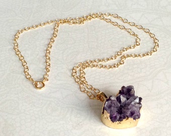 Stunning Solid Gold Amethyst Necklace, Jewelry, 14k Solid Gemstone Necklace,  Pendant Necklace,  Genuine amethyst necklace, gift for Women