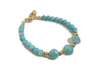 Amazonite Bracelet - Blue Beaded Jewelry - Gold Jewellery - Gemstone - Magnetic Clasp - Spike Charm - Handmade - Gift - Carmal