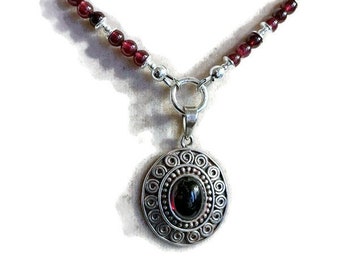 Garnet Necklace - Red Jewellery - January Birthstone - Gemstone Jewelry - Pendant - Sterling Silver - Beaded - Jewelry by Carmal - Handmade