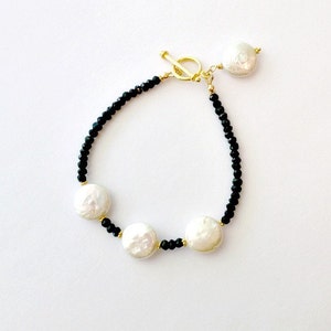 Black White Bracelet Pearl Spinel Gemstone Jewellery Gold Jewelry Luxe B-178 image 5