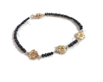 Schwarzes Diamant Armband - Schwarzer Schmuck - Goldschmuck - Edelstein - Zierliche - Blume - Luxe