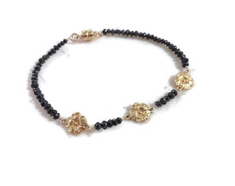 Black Diamond Bracelet - Black Jewelry - Gold Jewellery - Gemstone - Dainty - Flower - Luxe