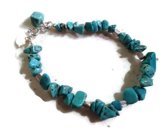 Turquoise Bracelet - Sterling Silver Jewelry - Gemstone Jewellery - Beaded - Fashion - Bird charm