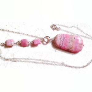 Pink Necklace Rhodochrosite Gemstone Jewellery Sterling Silver Jewelry Fashion Chain Asymmetric image 1