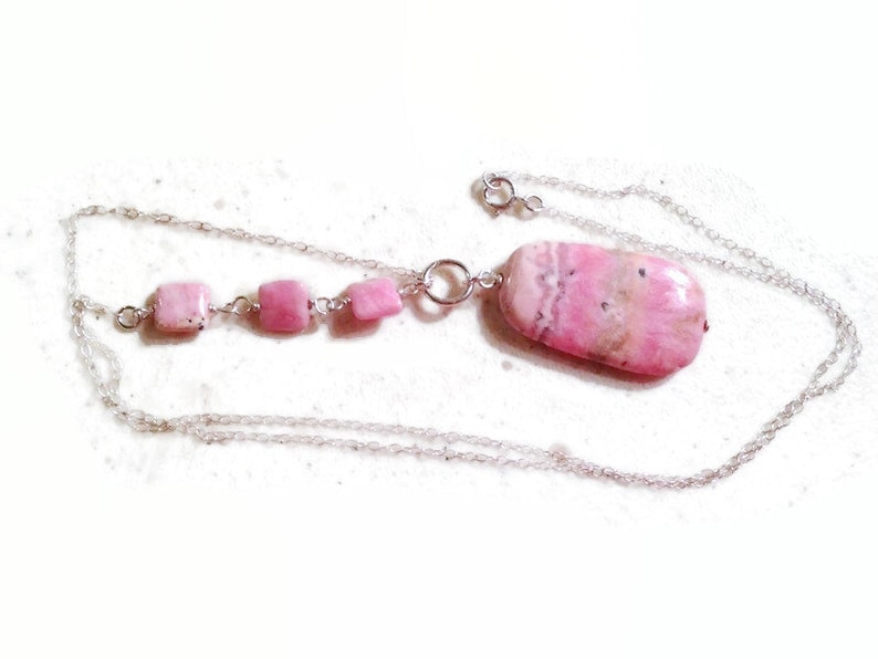 Pink Necklace Rhodochrosite Gemstone Jewellery Sterling Silver Jewelry Fashion Chain Asymmetric image 1