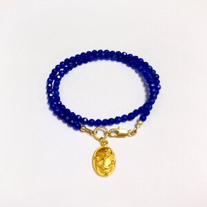 Cobalt Blue Bracelet Jade Gemstone Jewelry Wrap Jewellery Gold Anchor Charm Nautical Modern image 3