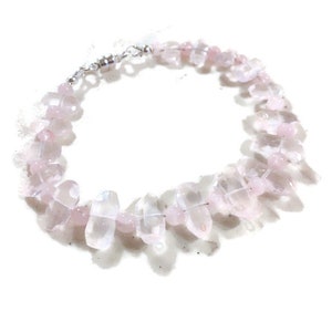 Pink Bracelet - Rose Quartz Jewellery - Gemstone - Sterling Silver Jewelry - Funky - Beaded