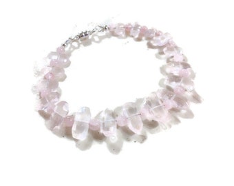 Pink Bracelet - Rose Quartz Jewellery - Gemstone - Sterling Silver Jewelry - Funky - Beaded