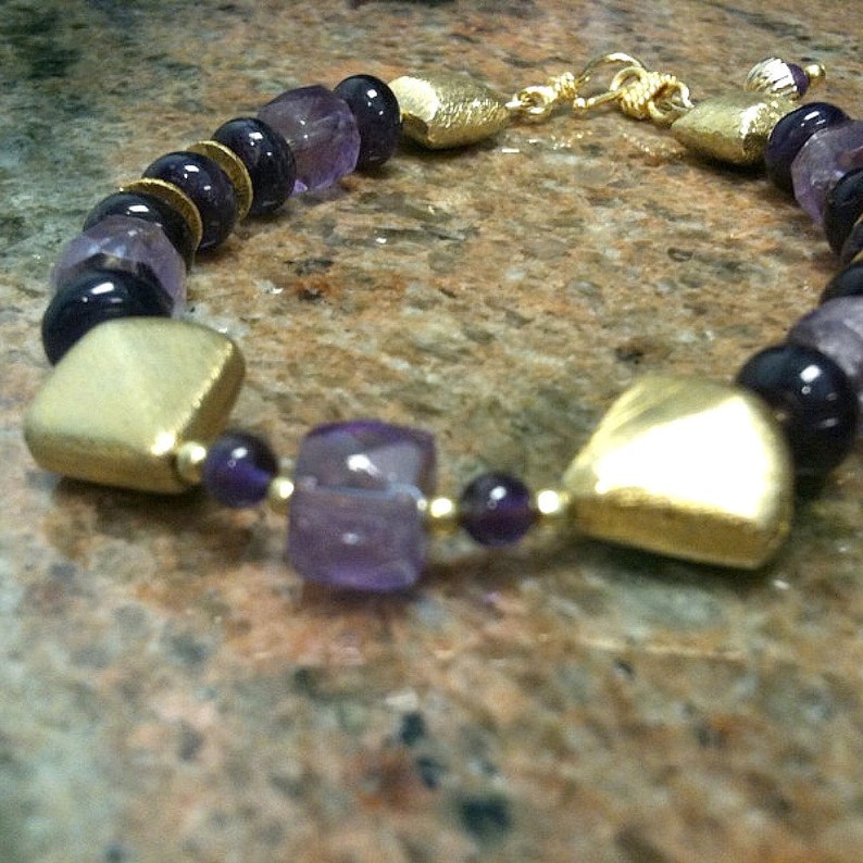 Amethyst Bracelet Purple February Birthstone Jewelry Yellow Gold Jewellery Fashion Modern Funky B-26 image 3