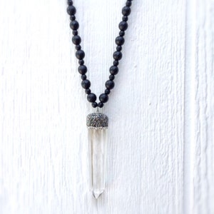 Black Necklace Jewelry Crystal Spike Statement Long Hematile Gemstone Jewellery Chunky Fashion Trendy image 1