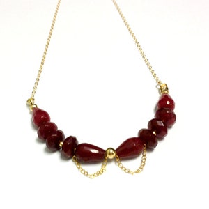 Red Ruby Quartz Necklace Yellow Gold Jewelry July Birthstone Jewellery Modern Gemstone Chain Crimson Teardrop image 2