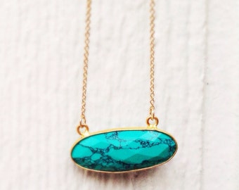 Turquoise Necklace - Blue Jewelry - Gemstone Pendant - Gold Jewellery - Everyday Jewelry - Chain - Handmade - Gift - Jewelry by Carmal
