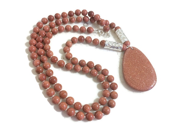 Brown Necklace - Goldstone Gemstone Jewelry - Sterling Silver