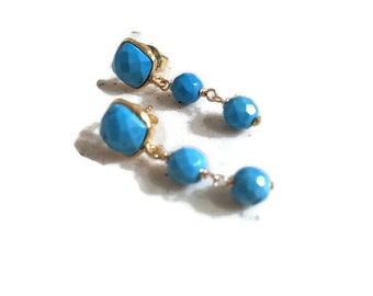 Blue Turquoise Earrings - Gemstone Jewellery - Gold Jewelry - Luxe - Dangle - Pierced Earrings - Handmade - Womens Gift - Jewelrybycarmal