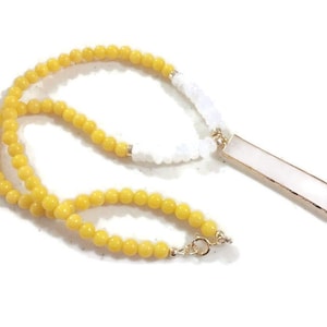 Yellow Necklace - Jade and Moonstone Gemstone Jewelry - Quartz Pendant - Beaded - Gold Jewellery