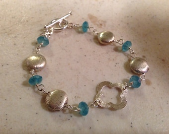Blue Bracelet - Sterling Silver Jewelry - Quartz Gemstone Jewellery - Fashion - Flower Connector