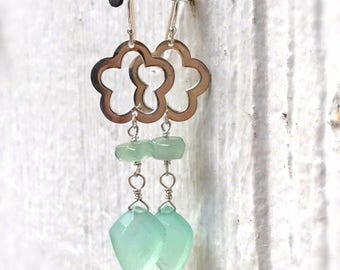Aqua Chalcedony Sterling Silver Dangle Earrings – Handmade Gemstone Jewelry