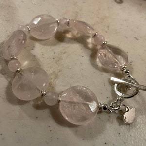 Pink Bracelet - Rose Quartz Jewellery - Gemstone - Sterling Silver Jewelry - Beaded - Bird Charm