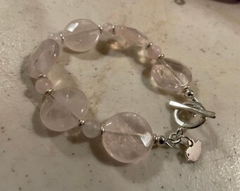 Pink Bracelet - Rose Quartz Jewellery - Gemstone - Sterling Silver Jewelry - Beaded - Bird Charm