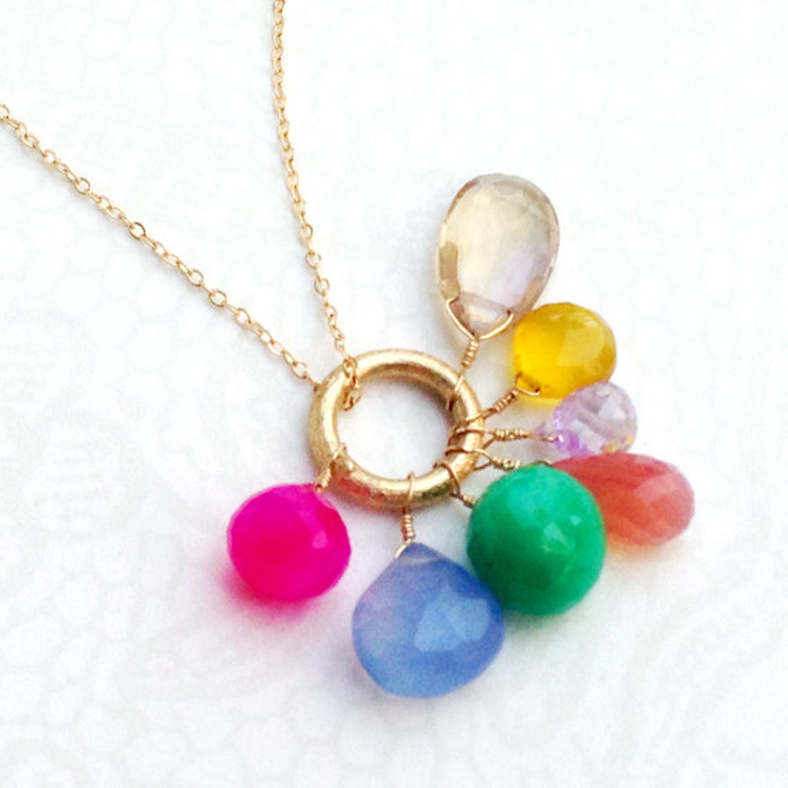 Gemstone Necklace Cluster Gold Jewelry Fine Jewellery Etsy