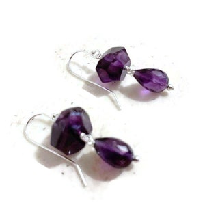 Amethyst Earrings - Purple Gemstone Jewelry - Sterling Silver Jewellery - February Birthstone - Funky