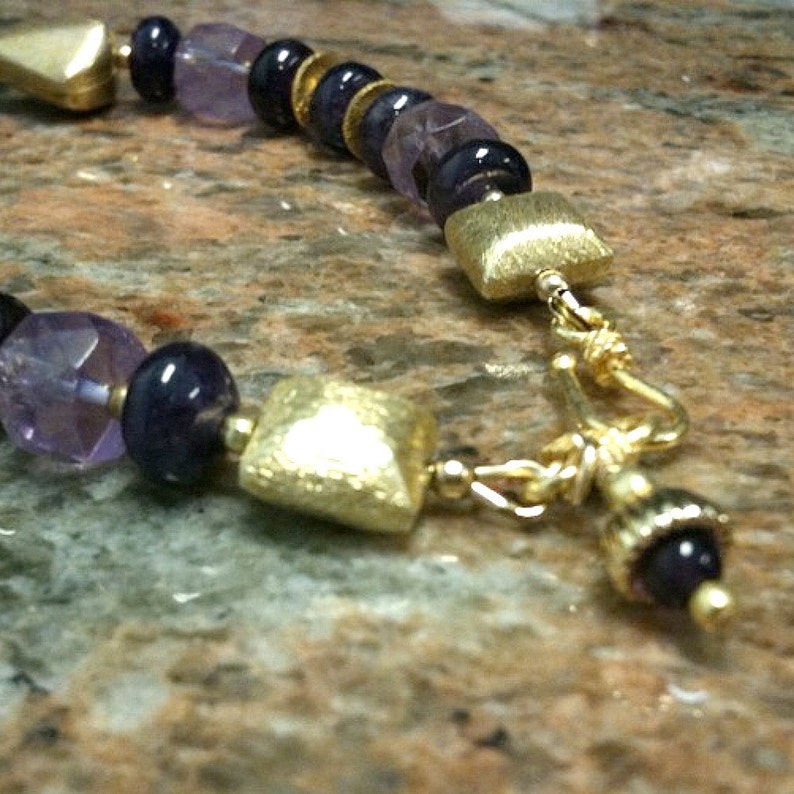 Amethyst Bracelet Purple February Birthstone Jewelry Yellow Gold Jewellery Fashion Modern Funky B-26 image 4