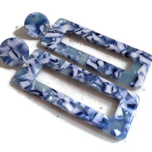 Blue Earrings - Acetate Jewellery - Silver Jewelry - Denim - Dangle - Chunky - Fashion