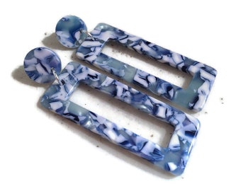 Blue Earrings - Acetate Jewellery - Silver Jewelry - Denim - Dangle - Chunky - Fashion