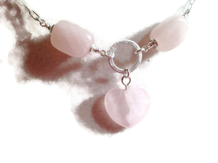 ★LECYTO★ Heartline Stone Beads NecklaceRose Pink Pink Necklace - Rose Quartz Gemstone Jewellery - Sterling