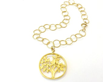 Gold Vermeil Bracelet Link Chain Jewelry Tree of Life Charm Jewellery Pendant Handmade Unique Everyday Fashion B-309 310 311