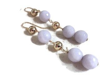 Lilac Earrings - Jade Gemstone - Beaded Jewellery - Gold Jewelry - Hispter - Modern