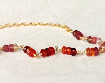 Red Spinel Bracelet - Valentine's Gift Jewelry - 14K Gold Filled Jewellery - Gemstone - Chain - Beaded