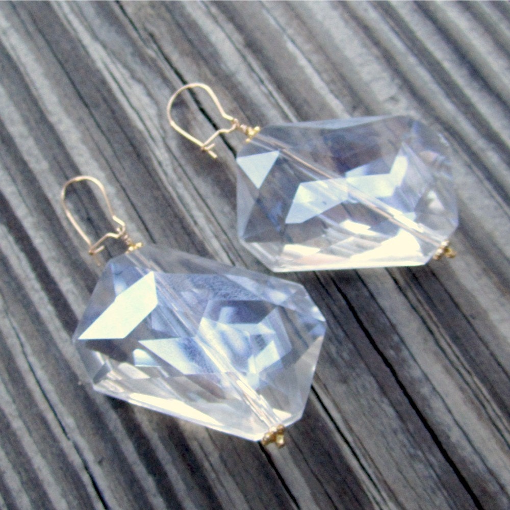 Clear Shield Crystal Column Top Earrings