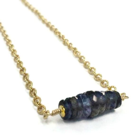 Iolite Necklace - Bead Bar Necklace - Gold Jewellery - Gemstone Jewelry - Purple - Chain - Luxe - Iridescent