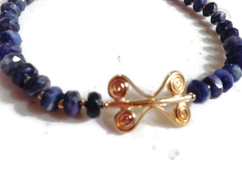 Lapis Bracelet Navy Blue Jewelry Lapis Lazuli Gemstone Jewellery Gold Beaded Fashion image 4