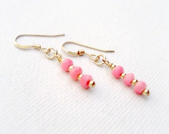 Pink Earrings - Coral Gemstone Jewelry - Yellow Gold Jewellery - Minimal - Dangle ER-187 188