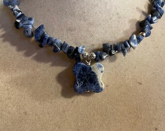 Sodalite Necklace - Blue Pendant Jewellery - Sterling Silver Jewelry - Gemstone - Beaded - Toggle - Quatrefoil - Handmade - Gift - Carmal