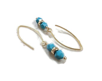 Turquoise Earrings - Gold Jewelry - Gemstone Jewellery - Beaded - Southwestern