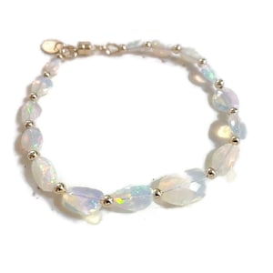 Opal Bracelet - Ethiopian Opal Jewelry - 14k Gold Jewellery - Iridescent - Beaded - Nugget Gemstones - Magnetic Clasp - October Birthstone